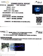 4.55/CT Natural Blue Sapphire With Govt Lab Certificate